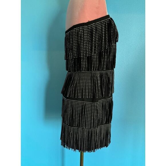 NWT Area Stars Black Cora Fringe Dress Strapless Lined Mini Grommets S - Picture 3 of 8